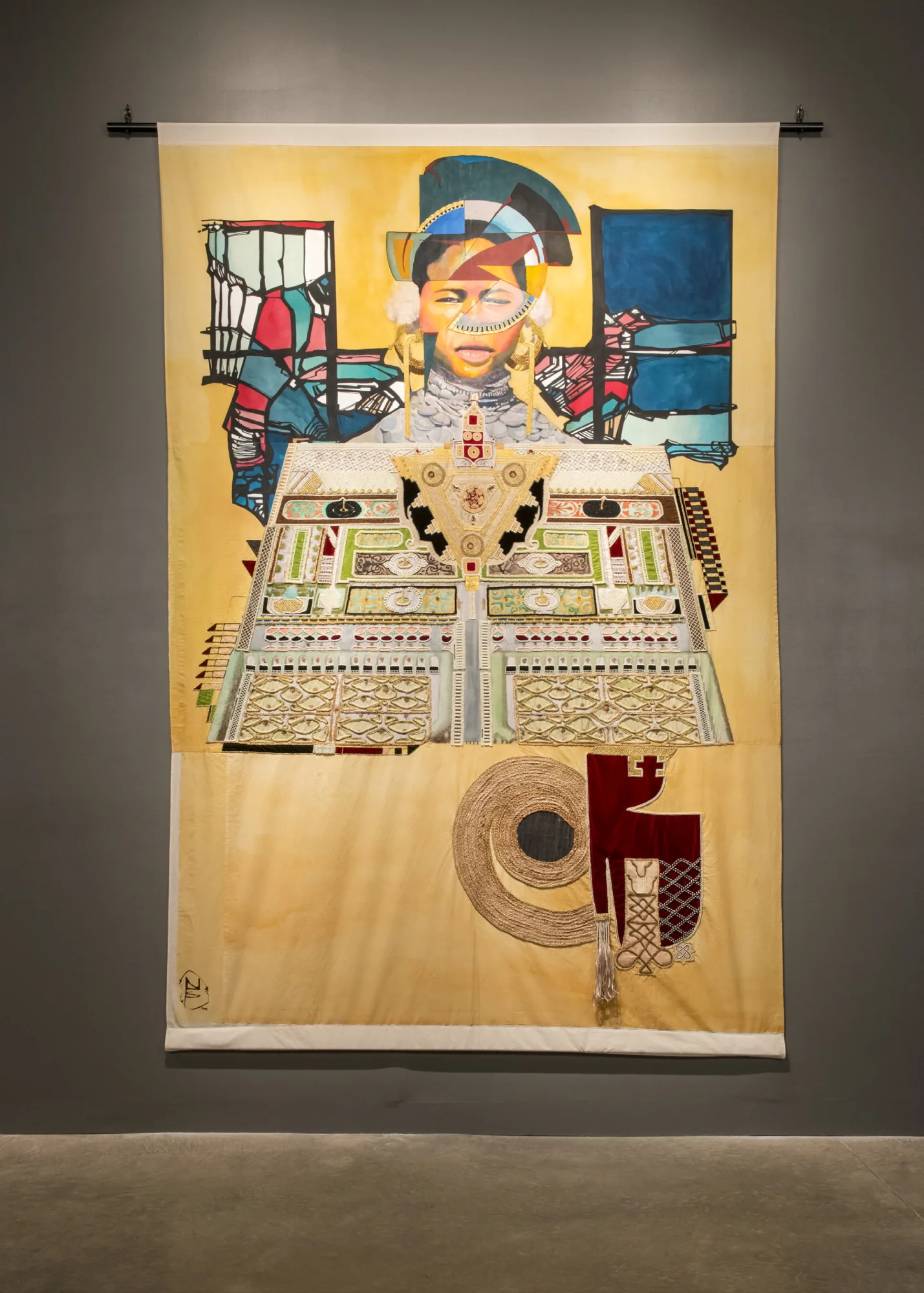 Affirmation as it was told by she, 2014 — mixed textile, paint