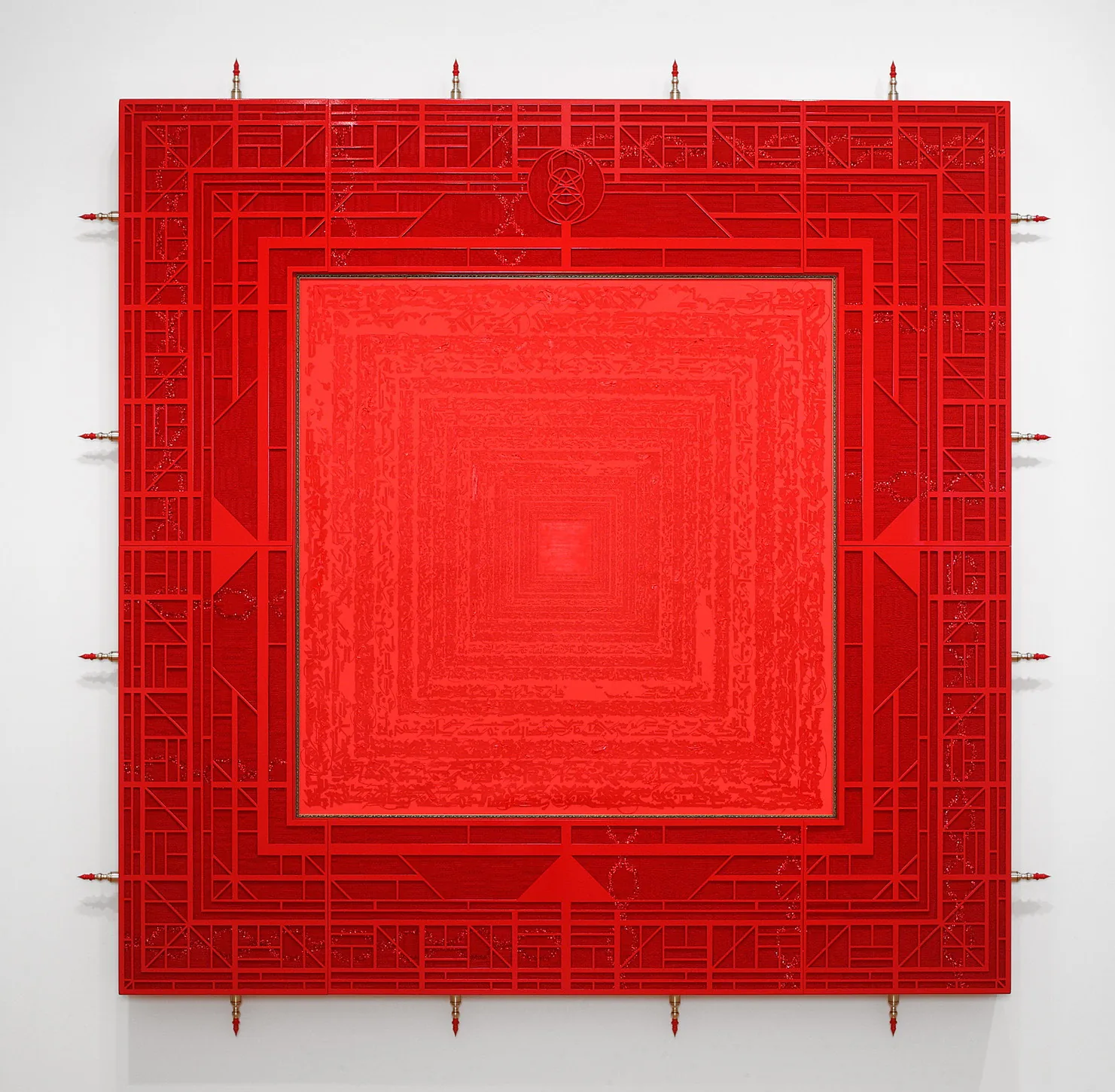 Confirmation C, 2013–16 — ink on paper, aluminium, textile, brass