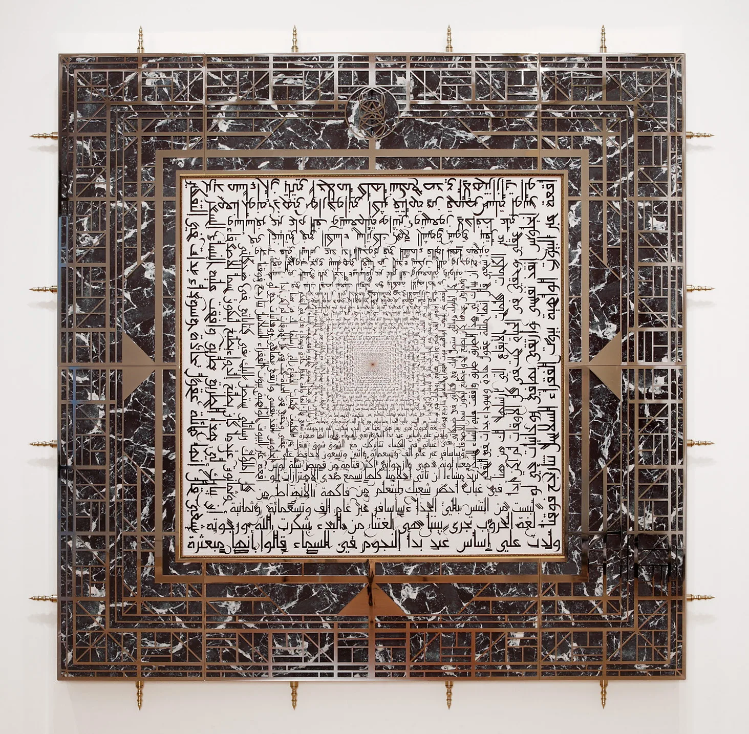 Confirmation B, 2013–16 — ink on paper, paint, anodised aluminium, brass